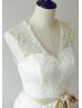 Chic Ivory Lace Keyhole Back Tea length Wedding Dress